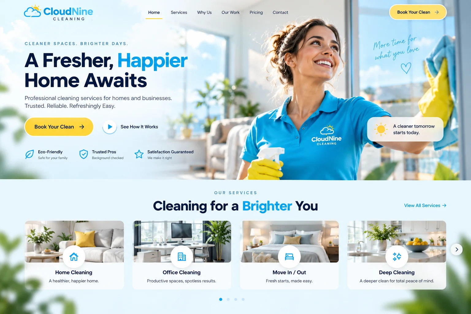 CloudNine Cleaning website after redesign