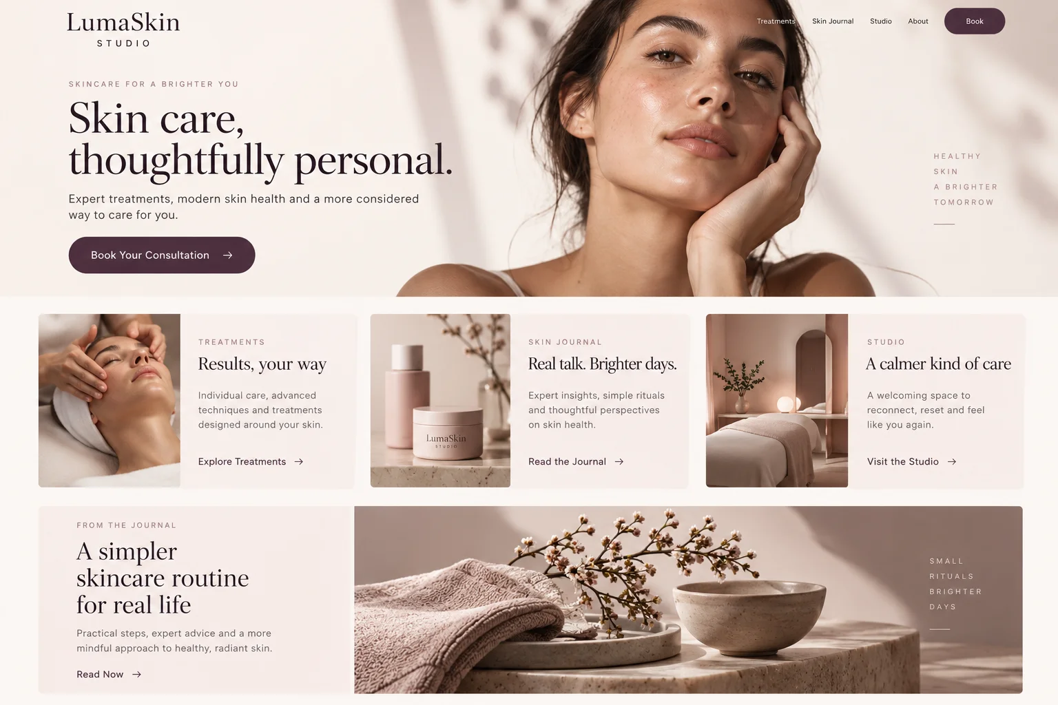 LumaSkin Studio website after redesign