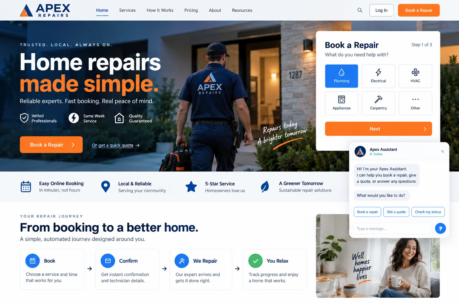 Apex Repairs website after redesign