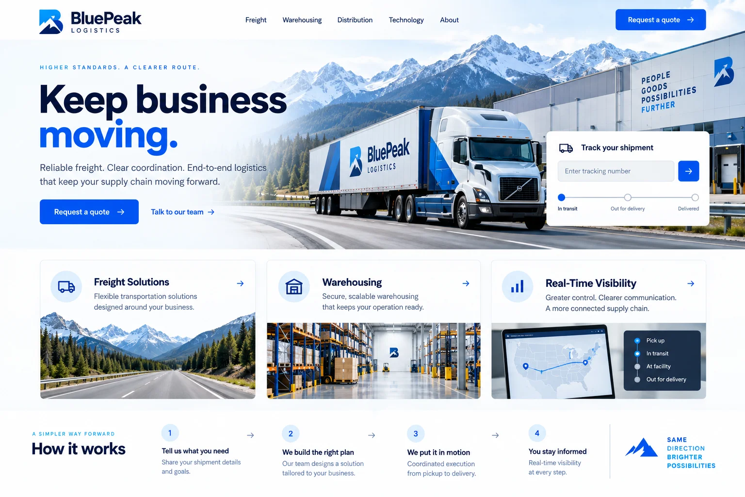 BluePeak Logistics website after redesign