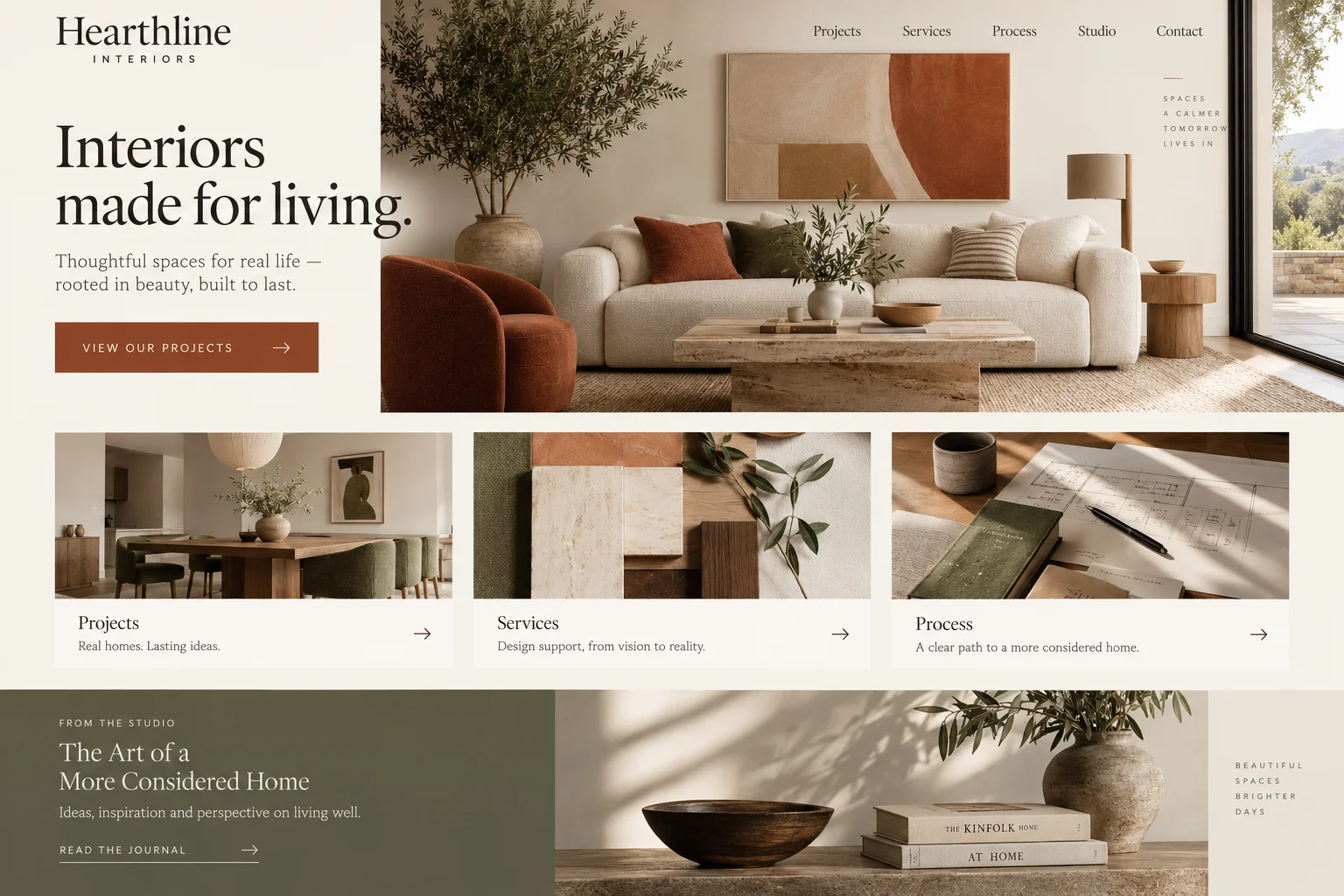 Hearthline Interiors website after redesign