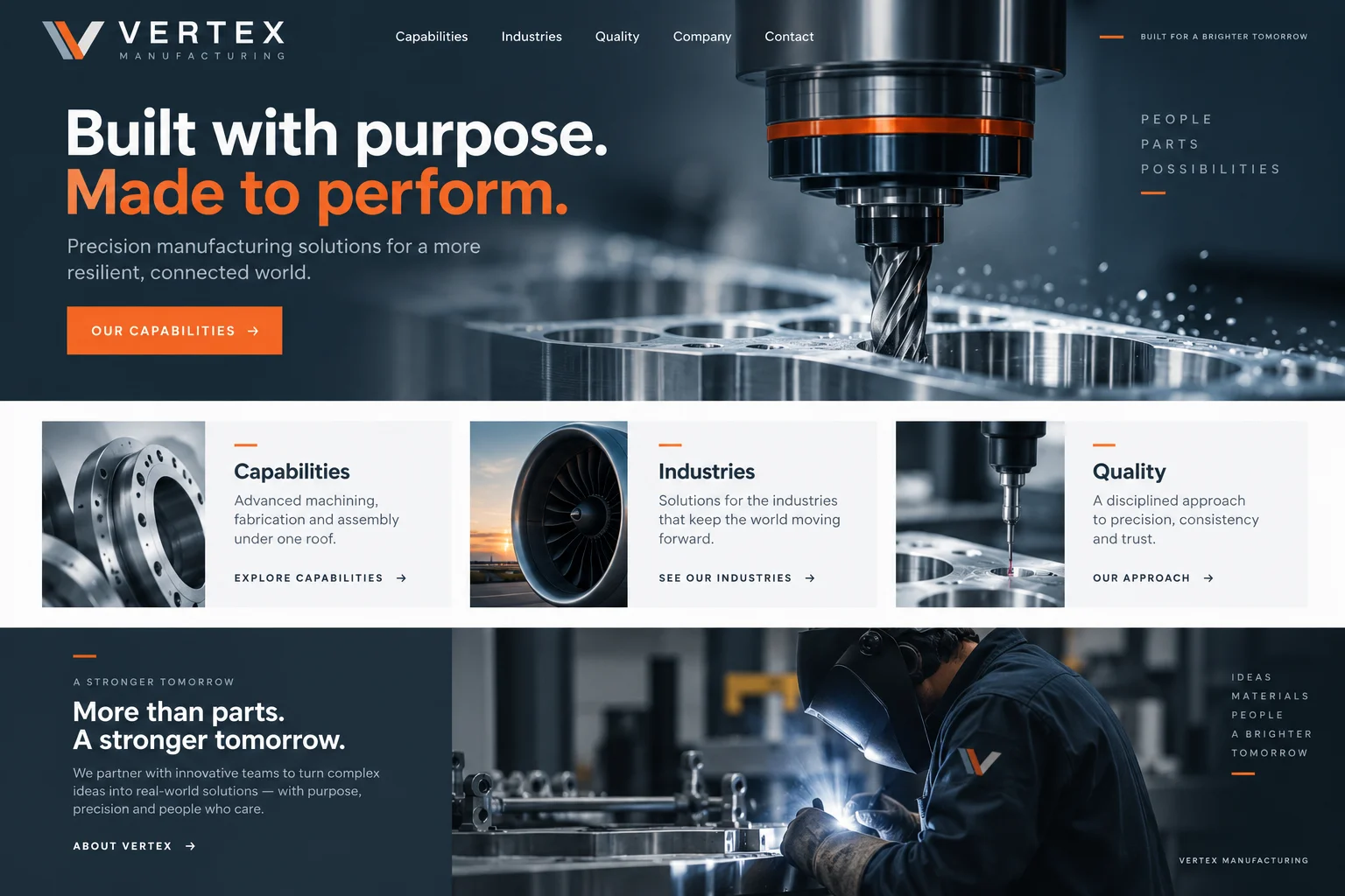Vertex Manufacturing website after redesign