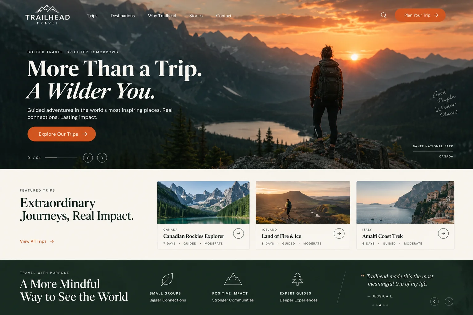 Trailhead Travel website after redesign