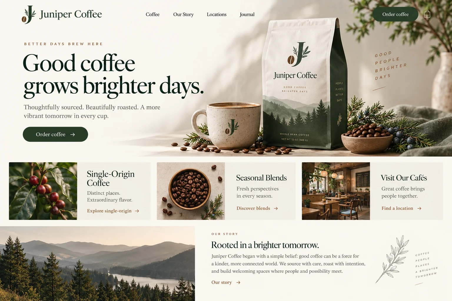 Juniper Coffee website after redesign