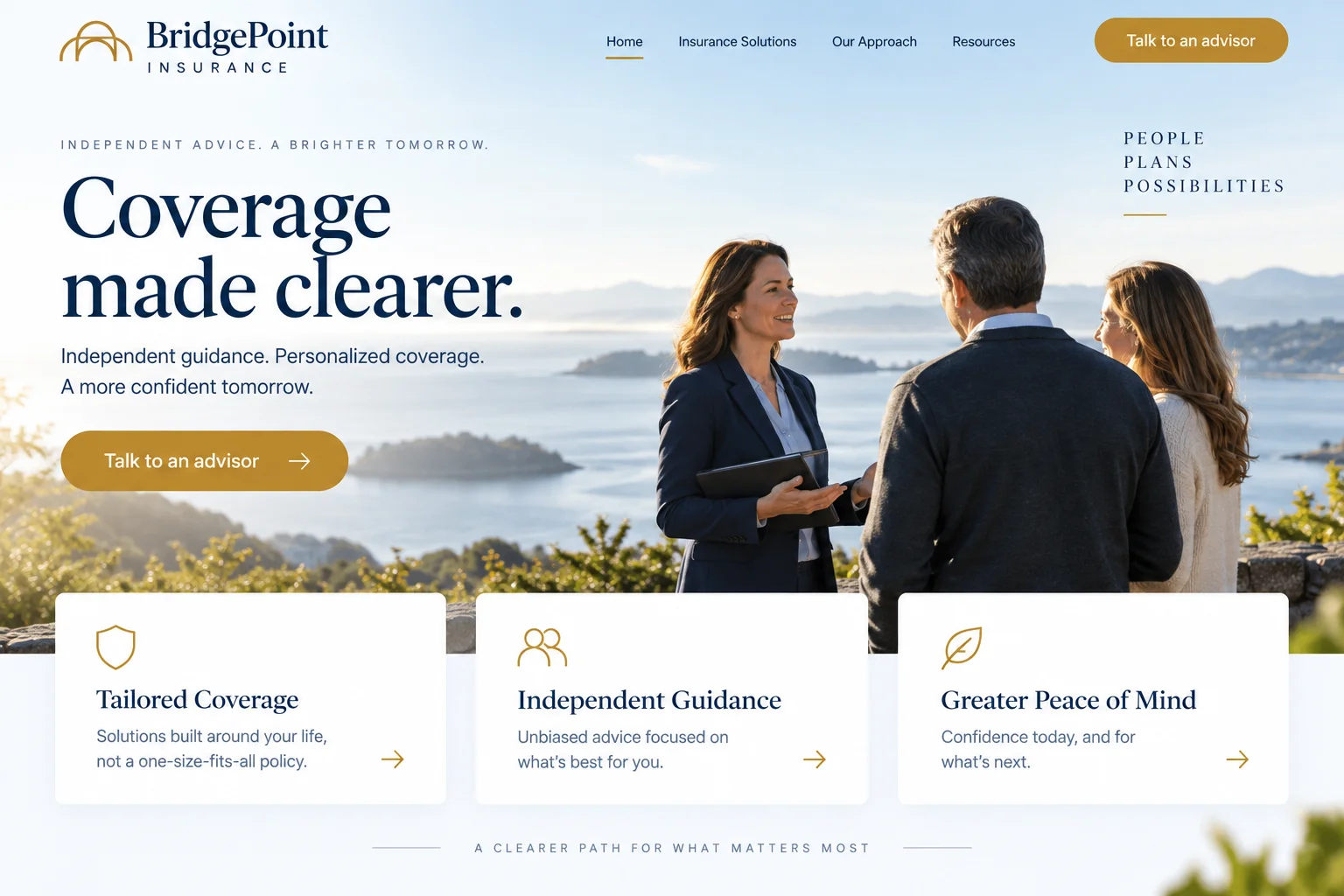 BridgePoint Insurance website after redesign