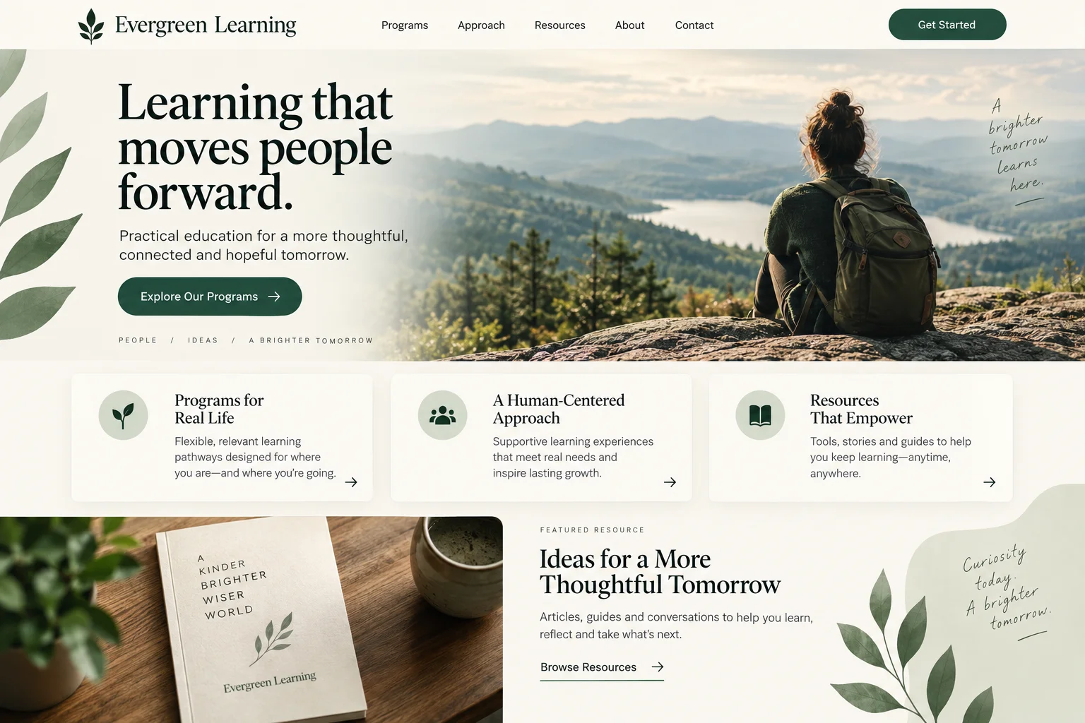 Evergreen Learning website after redesign