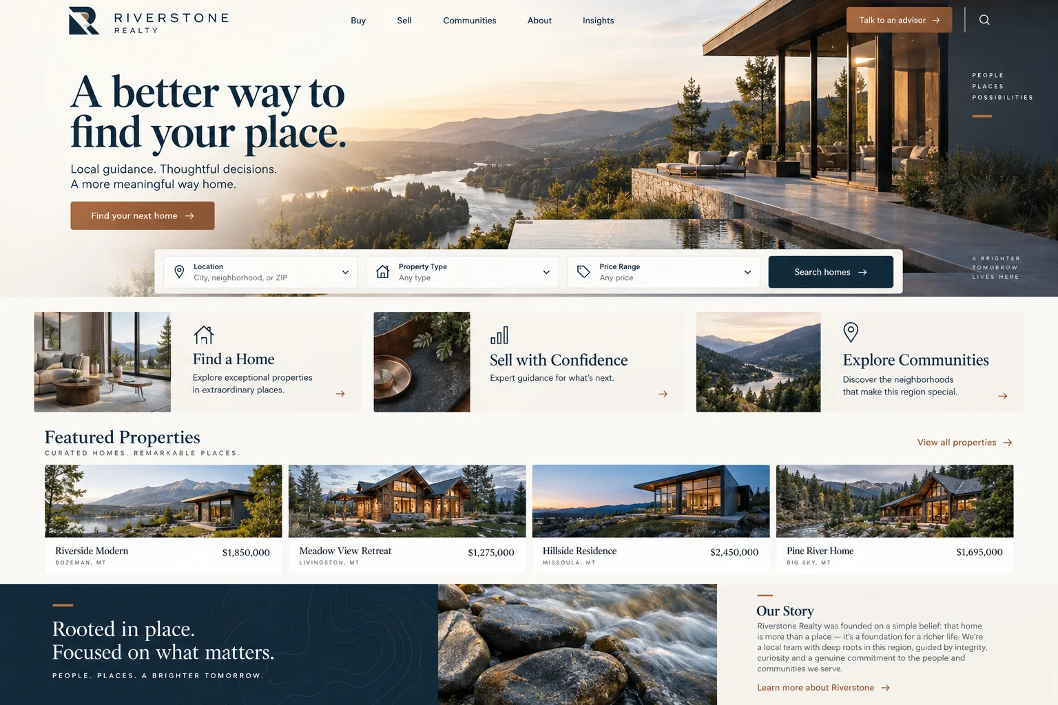 Riverstone Realty website after redesign