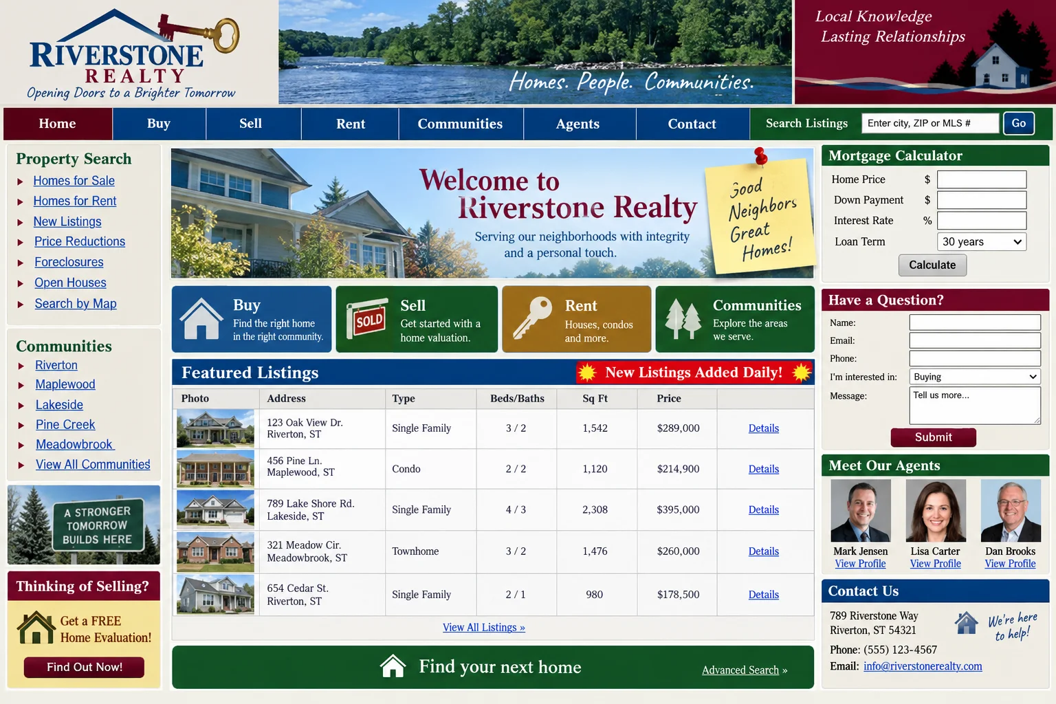 Riverstone Realty website before redesign