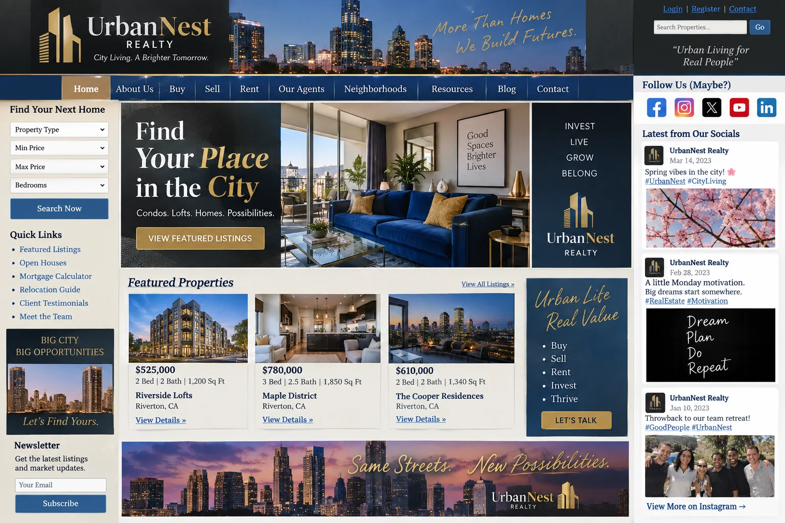 UrbanNest Realty website before redesign