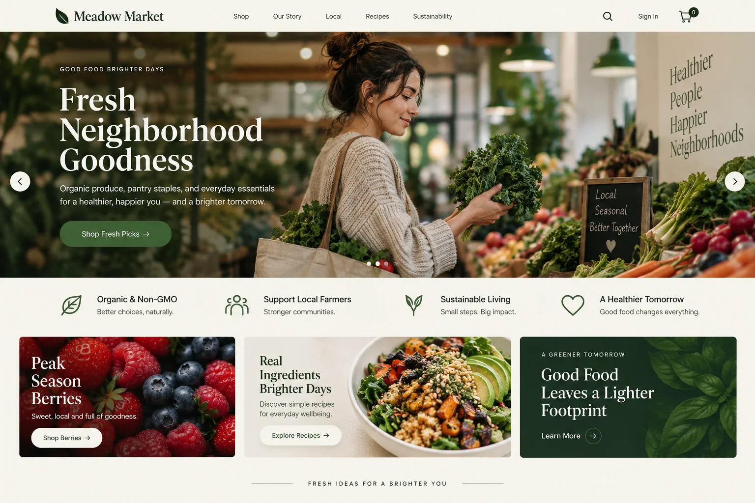 Meadow Market website after redesign
