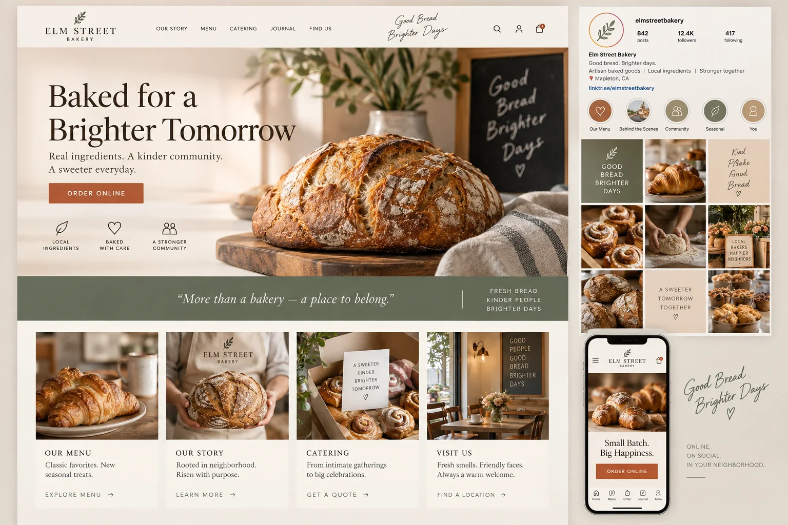 Elm Street Bakery website after redesign