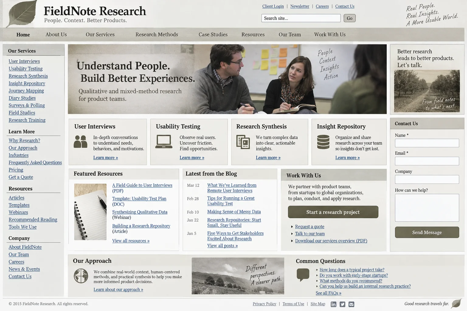 FieldNote Research website before redesign