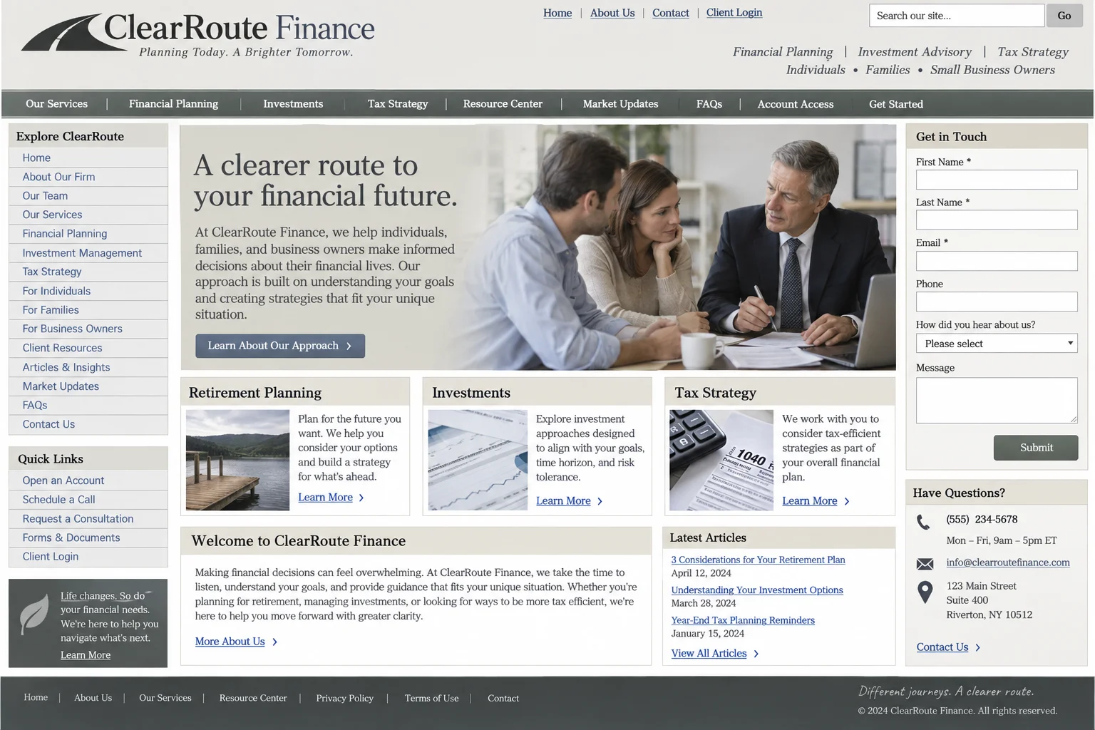 ClearRoute Finance website before redesign