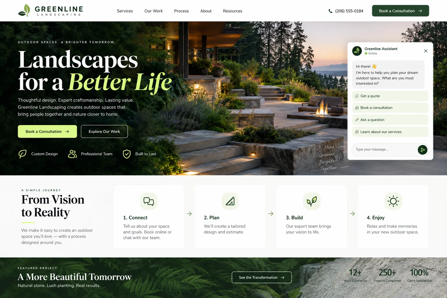Greenline Landscaping website after redesign