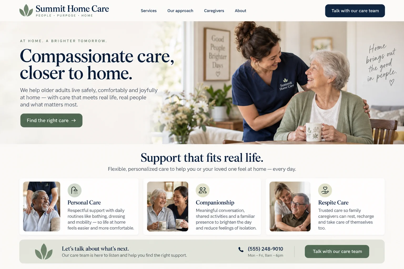 Summit Home Care website after maintenance redesign